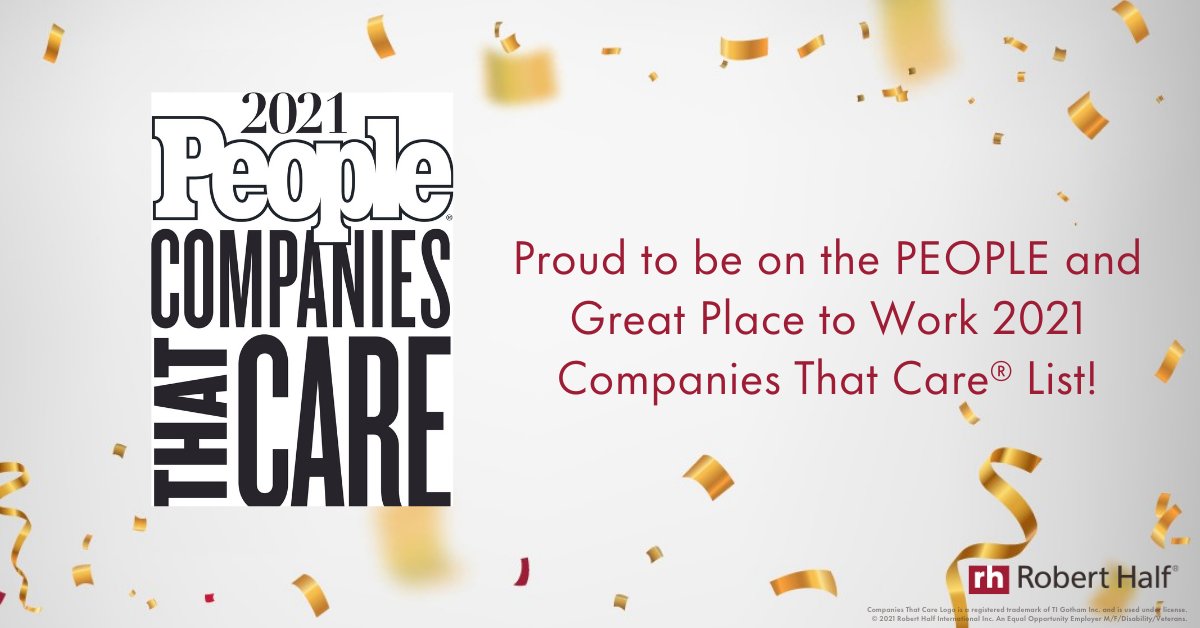 📢 Company news: @people and @gptw_us name @roberthalf to Companies That Care® 2021 list! #100CompaniesCare

Get the full scoop: rh-us.mediaroom.com/2021-09-01-PEO…