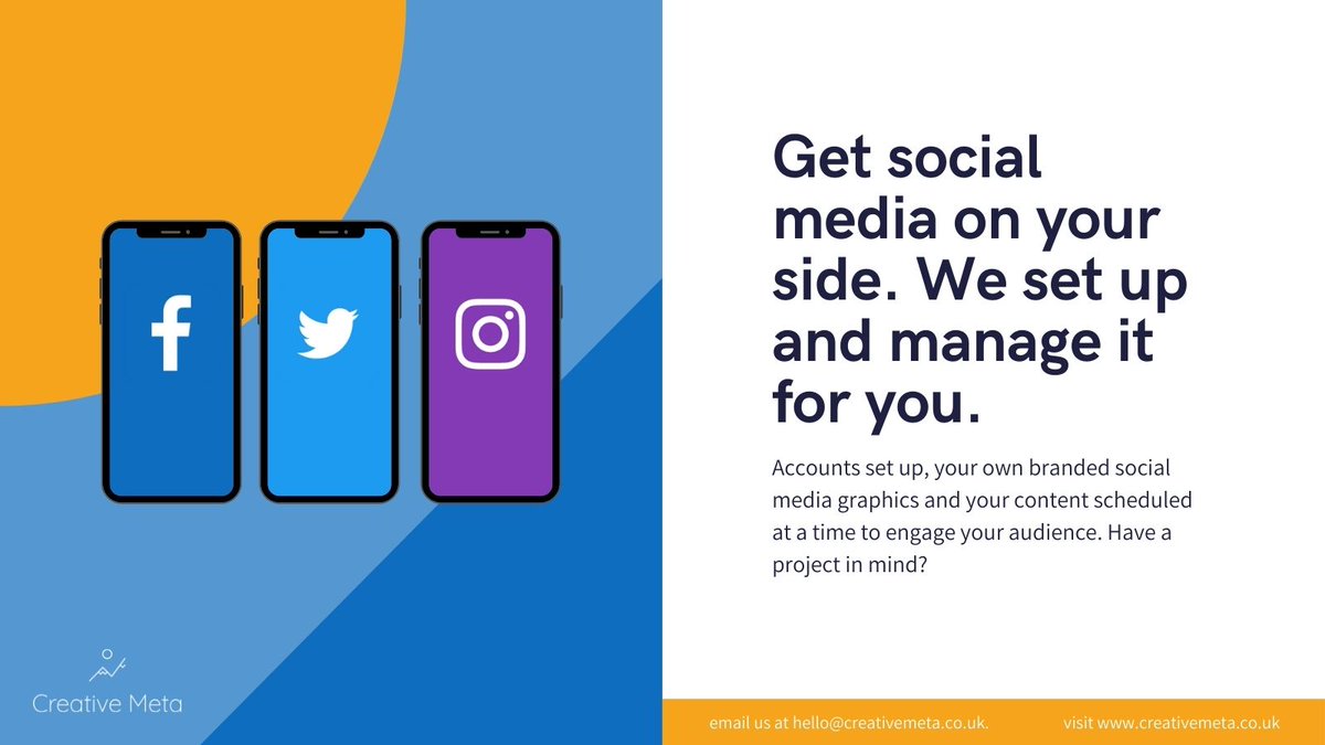 Get #socialmedia on your side. Accounts set up, your own branded social media graphics and your content scheduled at a time to engage your audience. Have a project in mind? Let's talk rfr.bz/t38fdtf #essexbusiness #london #essex #webdesignagencyuk #essexwebdesign