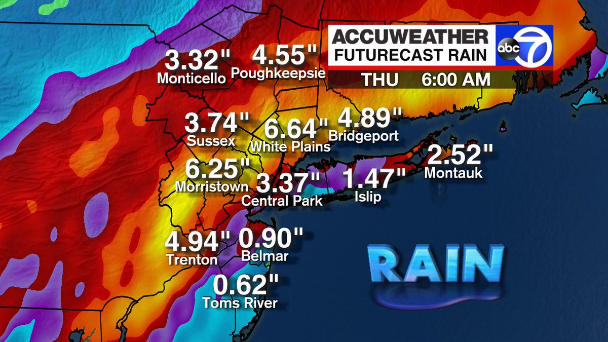 JeffSmithABC7's tweet image. Short range guidance is showing over half a foot of rainfall in parts of our area tonight as torrential downpours develop.  We're in a break now for #nyc and points south, but that'll change in a hurry by dark.  #abc7ny