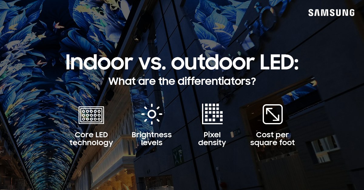 SamsungDisplay's tweet image. Lower-density light pixels, pitch, and infrastructure differentiate #OutdoorLEDs, giving them the infrastructure they need to deliver crystal-clear pictures come rain or shine. 

See the biggest differentiators: smbz.us/3sZarHi