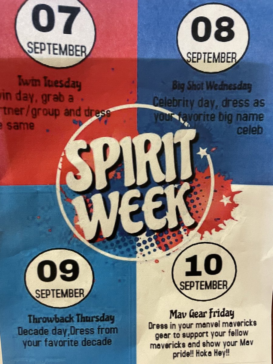 Homecoming week wear!!  Get your outfits together and bring your spirit!!