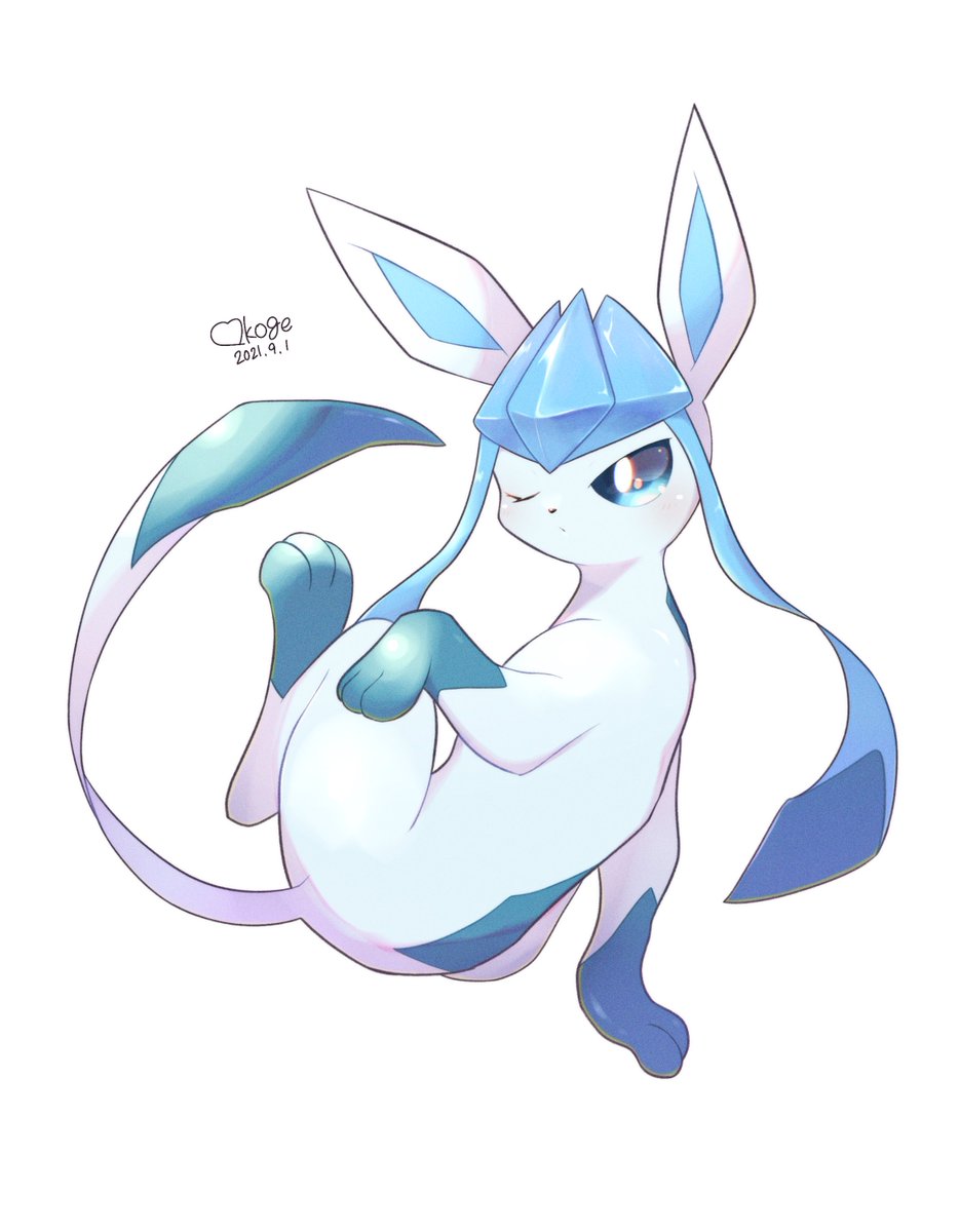 glaceon no humans pokemon (creature) solo white background closed mouth toes full body  illustration images