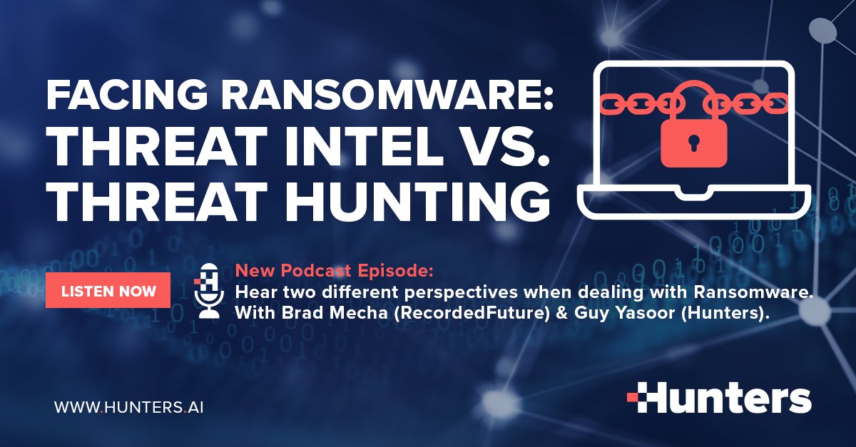 Hunters (@hunters_ai) on Twitter photo Listen now to the latest "Hands-On Security" podcast!
In this episode <a href="/bradmecha/">Brad Mecha</a> Director of Managed Services at <a href="/RecordedFuture/">Recorded Future</a>, and Guy Yasoor, Threat Researcher at <a href="/hunters_ai/">Hunters</a> joined host <a href="/SayagSecurity/">Dvir Sayag</a> to discuss how to face Ransomware Attacks.
fast.wistia.net/embed/channel/… Listen now to the latest "Hands-On Security" podcast!
In this episode <a href="/bradmecha/">Brad Mecha</a> Director of Managed Services at <a href="/RecordedFuture/">Recorded Future</a>, and Guy Yasoor, Threat Researcher at <a href="/hunters_ai/">Hunters</a> joined host <a href="/SayagSecurity/">Dvir Sayag</a> to discuss how to face Ransomware Attacks.
fast.wistia.net/embed/channel/…