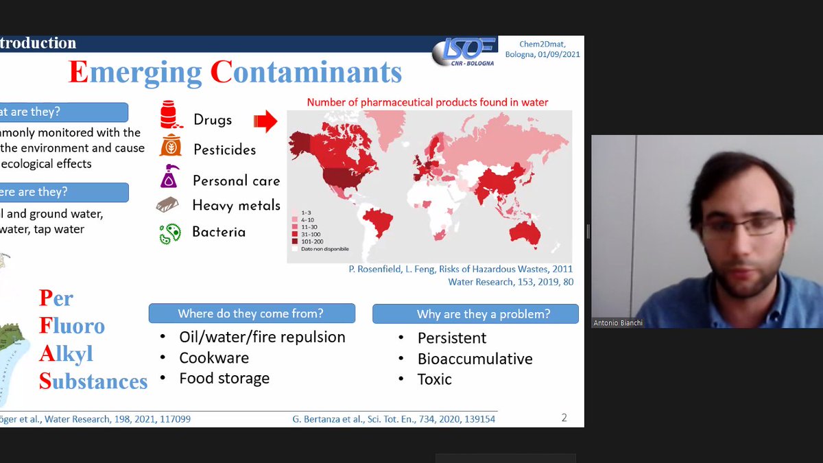Really interesting talk presented by Antonio Bianchi from <a href="/Cnr_Isof/">CNR_ISOF</a> on "#Graphene oxide #coating of hollow fibers for simultaneous adsorption and filtration in water #purification" - thanks for coontributing to the #chem2Dmat 2021 Industrial Forum