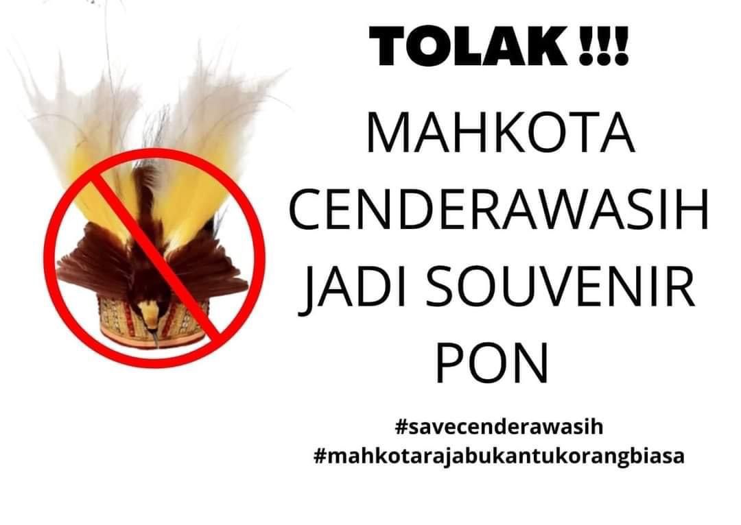 Buat yang berkunjung ke Papua dalam rangka pon atau event apa pun..atau pun jalan2.. mohon jangan cari mahkota cenderawasih yg terbuat dri bangkai cenderawasih yg di awetkan..untuk menjadi souvenir dll. Tolak klo ada yg tawar.