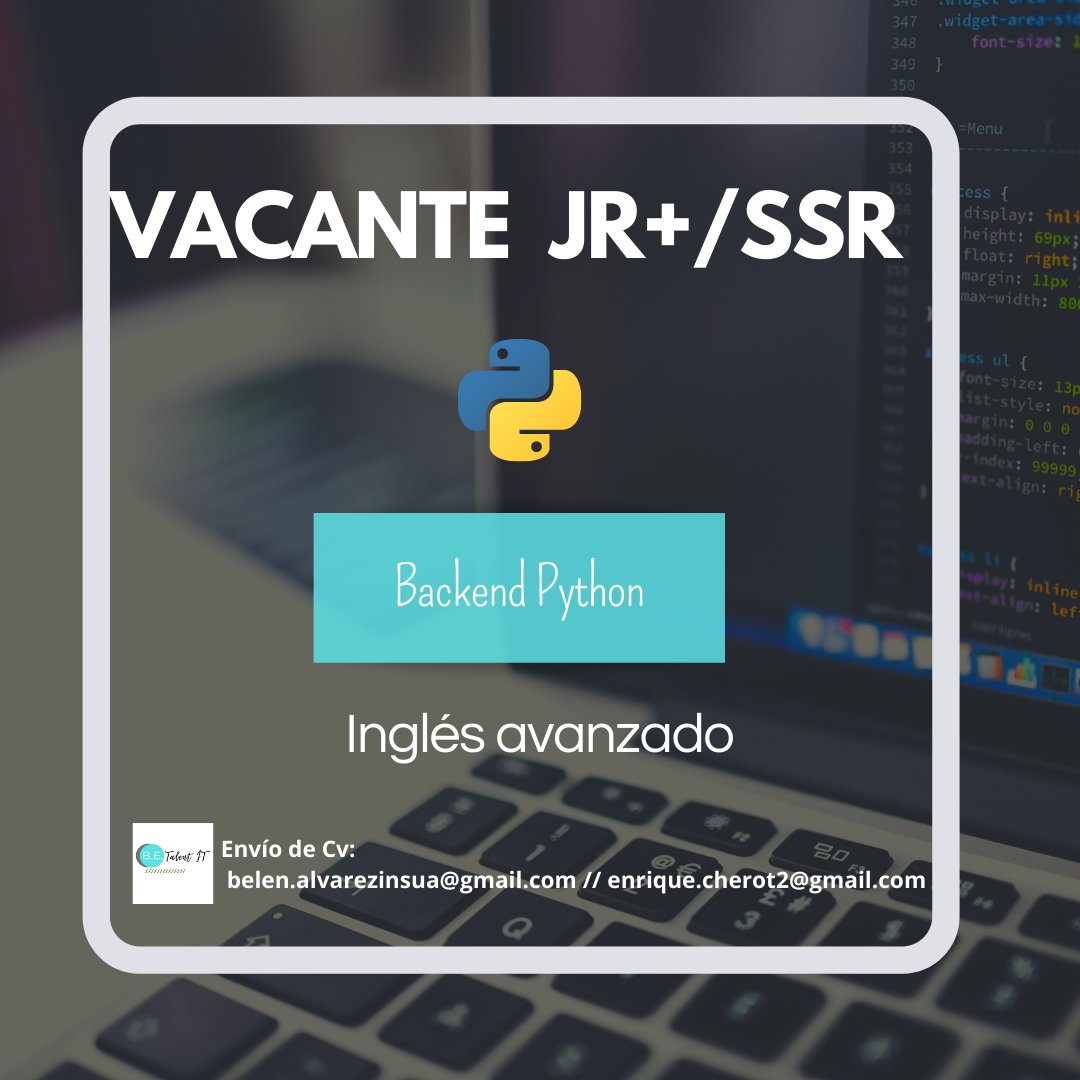 BETalentIT's tweet image. ¿Tenés más de 1 año de experiencia en desarrollo y buen manejo de ingles? 
#jobit #empleoIT #backendPython #Python