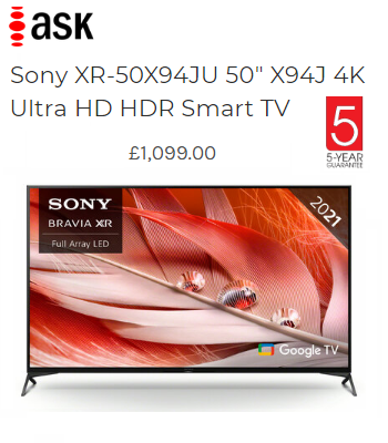 AskDirect's tweet photo. At AskDirect, the Sony XR-50X94JU 50" X94J 4K Ultra HD HDR Smart TV. 
https://t.co/zTsyB0OlFj
#Sony #SonyUK #SonyTV #Sony4K #Sony4KTV #SonyHDTV #SonyXR50X94JU #XR50X94JU #4KTV #HDTV #SmartTV #SonySmartTV #UltraHD #AskDirect https://t.co/zjELRis5Ln