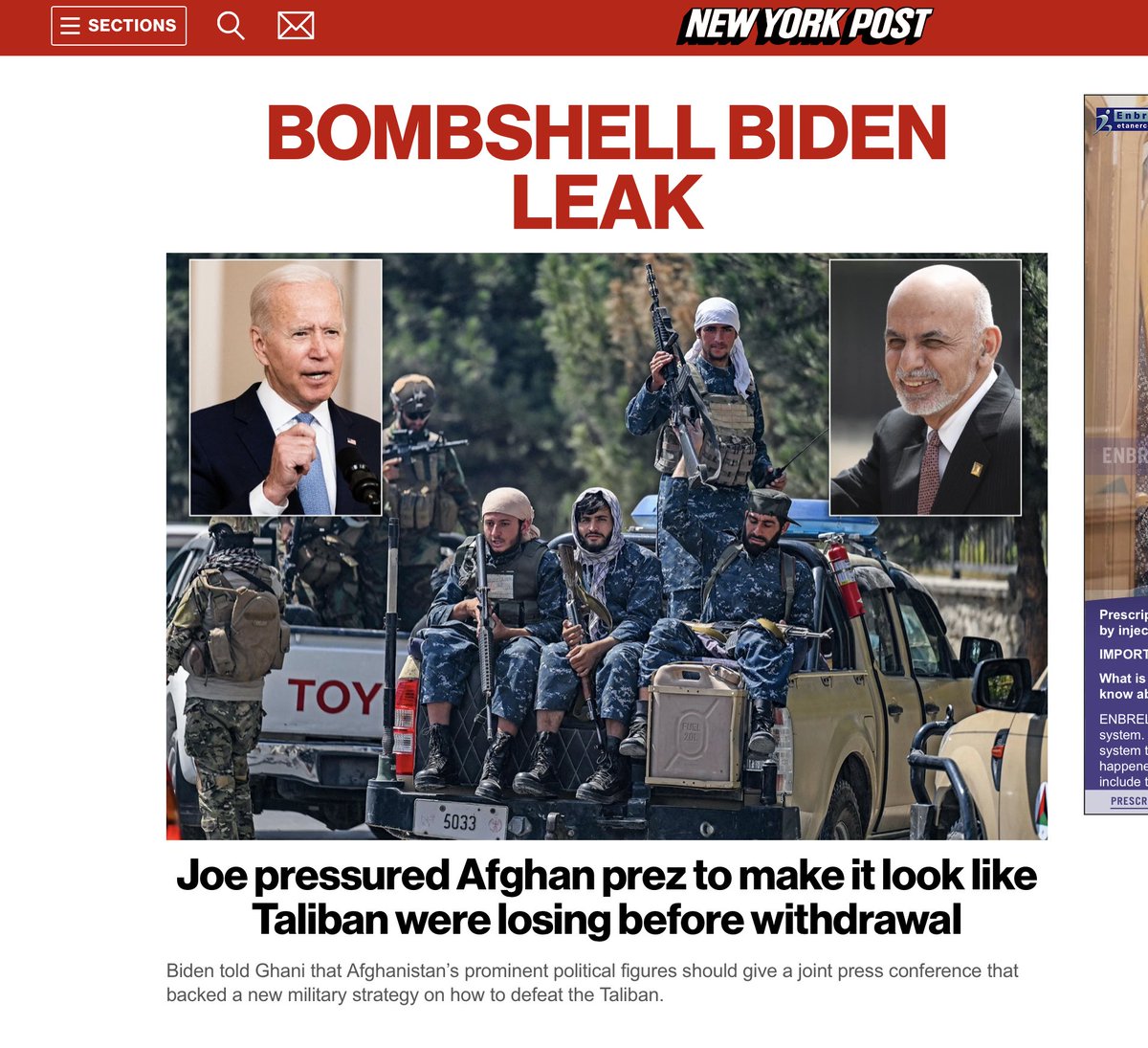 GRATEFUL for the <a href="/nypost/">New York Post</a>.  As the Mainstream Media and a shocking swath of the so called “conservative media” LOOK AWAY From SMOKING GUN EVIDENCE that Joe Biden LIED AGAIN to ALL OF US, and URGED the President of Afghanistan to LIE with him.  IMPEACH JOE.