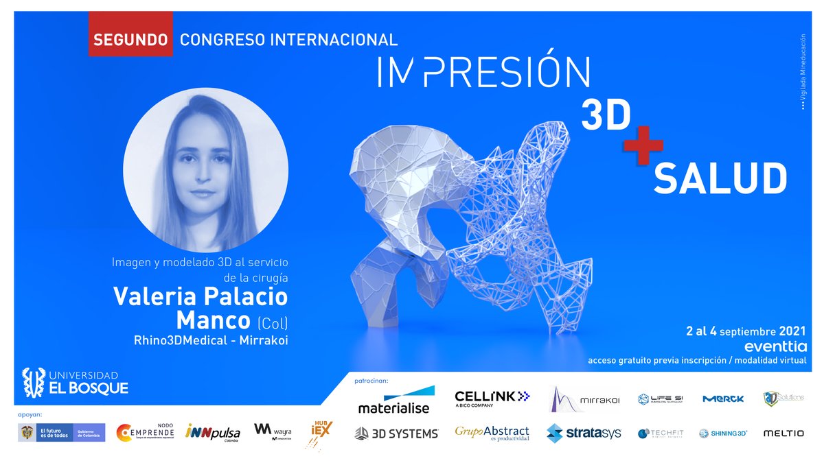Rhino3DColombia's tweet photo. Los invitamos a ver la conferencia Imagen y Modelado 3D al servicio de la Cirugía en el marco del 2do Congreso intl. de impresión 3D en áreas de la salud el cual se desarrollará el próximo 2, 3 y 4 de sept. https://t.co/hKEw1RBsgQ 
asiste sin costo en https://t.co/I8dKsQTGzW https://t.co/IfMWs9xlkk