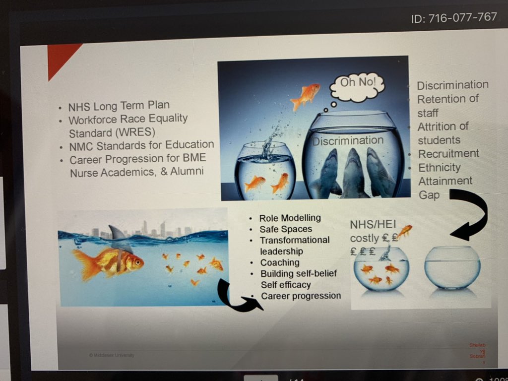 LiskClifford's tweet image. evidence of the racism &amp;amp; transforming the culture within Healthcare; a visual depiction of staff leaving the NHS because of discrimination and into an environment that isn’t better; not just in terms of the “sharks” but the “water”ie environment; we need to do better #NETConf21