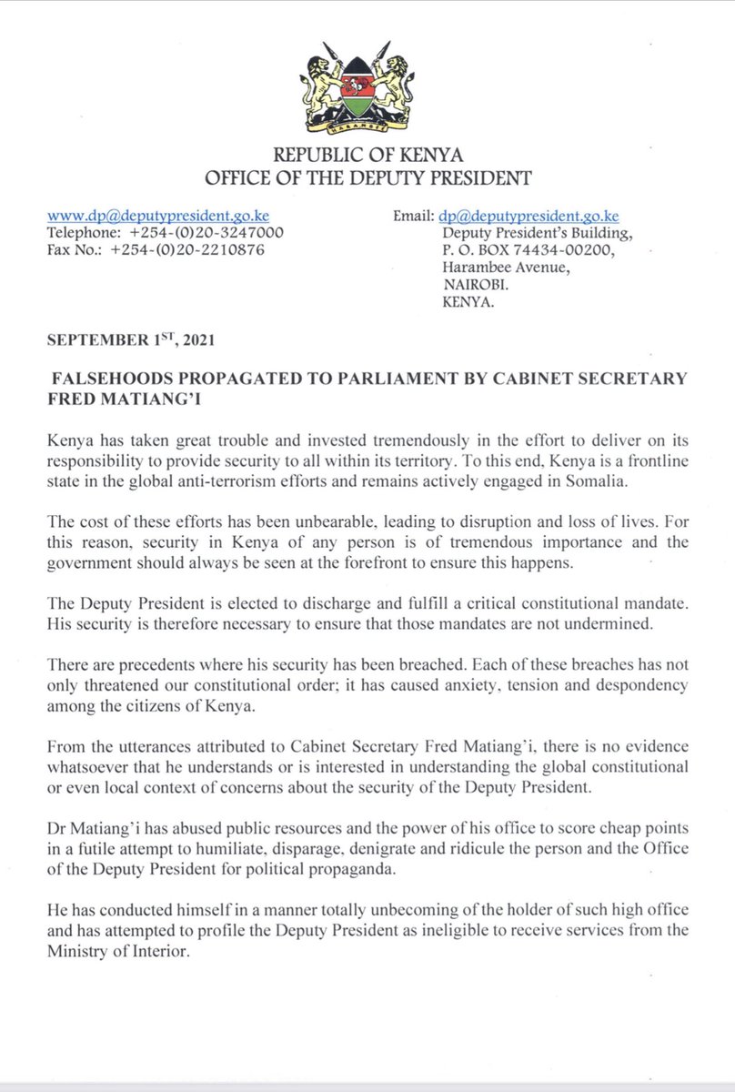 kipmurkomen's tweet photo. Sad that @FredMatiangi instead of rising to the occasion,disparaged&amp;demeaned the office of Cabinet Secretary interior. It doesn’t help that the committee is a laundrymat. In the end the President,the CS&amp;the committee are left with eggs on their sullen faces.Give is REAL answers https://t.co/49HeUuFJTa
