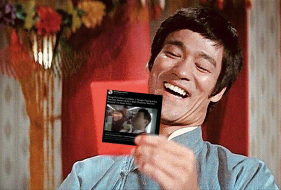 GundamIsHere's tweet photo. I guess he's the only dude in America that never heard of Bruce Lee? https://t.co/t8cYC5nk92