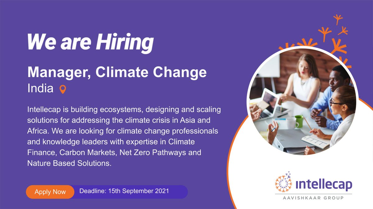 IntellecapTweet's tweet image. At #Intellecap we are hiring a Climate Change Manager for India and looking at experts and knowledge leaders who can help build ecosystems, while delivering meaningful impact.

Interested applicants, please write to: career@intellecap.net

#IntellecapCareers #ClimateChange