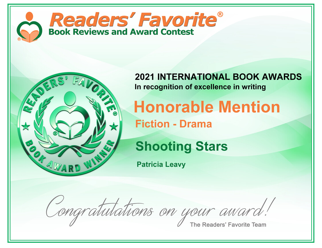 PatriciaLeavy's tweet photo. YAY!!!! The 2021 Readersβ Favorite Awards were announced & Shooting Stars earned Honorable Mention in Fiction-Drama. Iβm truly grateful for the recognition. @WomenWriters #fiction #novel #lovestory #inspiration #romance #bookclub #summerread #empoweringread #writerslife https://t.co/lUnJ5gzfjg