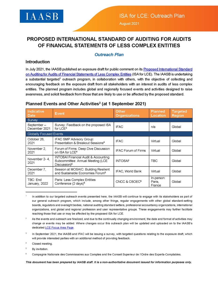 JUST PUBLISHED: Our ISA for LCE Outreach Plan illustrates events &amp; activities to raise awareness and reach those who are likely to use or be affected by our new proposed standard for audits of less complex entities. We look forward to engaging with you! 
ow.ly/On9Q50G2lth