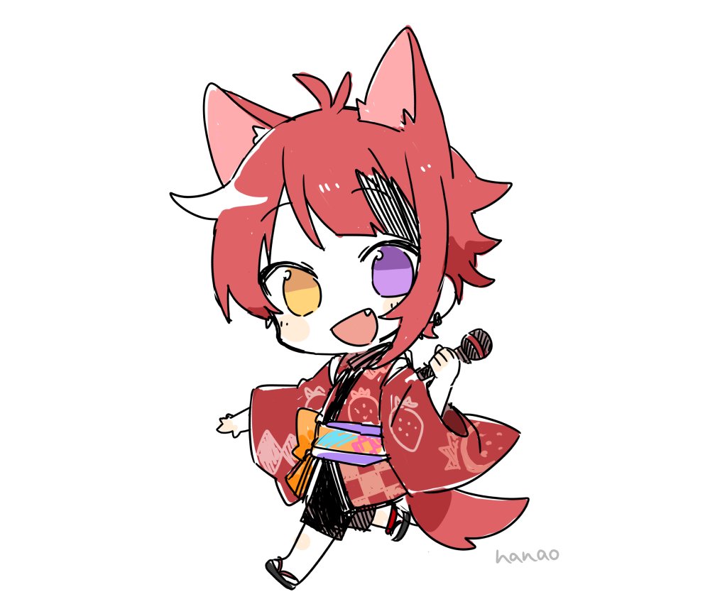 animal ears heterochromia 1boy japanese clothes chibi red hair male focus  illustration images