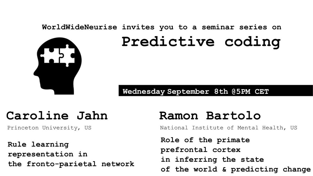 Get ready for our new ECR seminar series on predictive processing 🔮🧠! Starting next week with <a href="/cjahn_neuro/">Caroline I Jahn</a> and <a href="/rbartolo_phd/">Ramon Bartolo @rbartolo.bsky.social</a> on rule/state inference by🐵.  Abstracts and stream <a href="/worldwideneuro/">World Wide Neuro 🧠🗺️</a>: world-wide.org/Neuro/WWNeuRis…