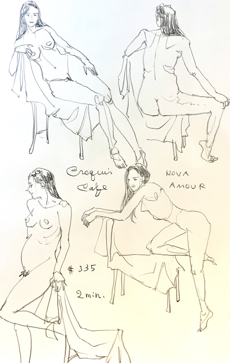 #croquiscafe 
335 Nova Amour
2min.4ポーズ目はポーズに入る直前の右肩から右脚に体重が流れる感じがよかったのでそこで画面をpause。もうちょっと時間をかけて描けばよかった。 