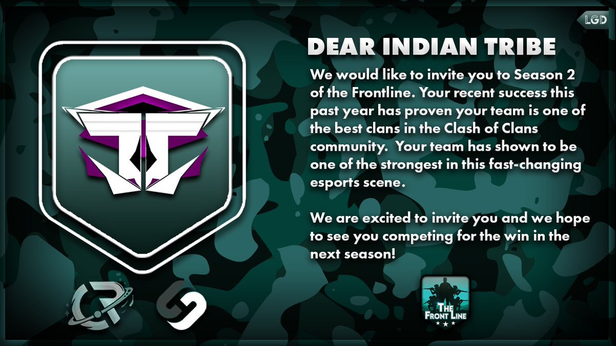 Thanks for inviting us <a href="/TheFrontLine9/">The Front Line</a> 
We are happy to part of this Tournament
#IndianTribeCOC