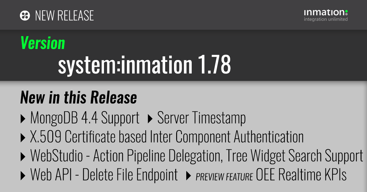 timoinmation's tweet photo. New version: MongoDB 4.4 Support, Server Timestamp, X.509 Certificate based Inter Component Authentication, Preview: OEE RT KPIs, WebStudio: Action Pipeline Delegation &amp; Tree Widget Search #timestamp #oee #tpm #realtime #kpis #iiot Visit https://t.co/Lz0IZHgiEV https://t.co/paxM3nOBSe