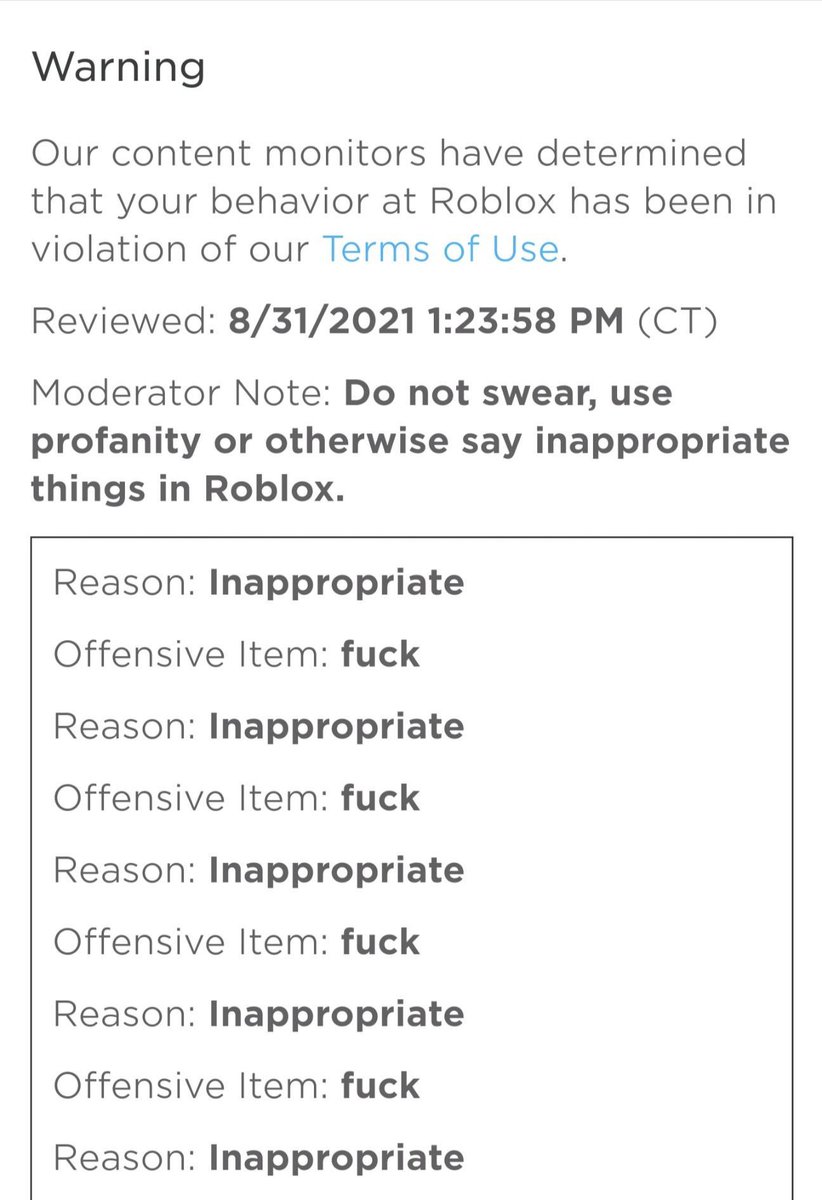 mfs be like roblox moderation is so terrible when their ban looks like this