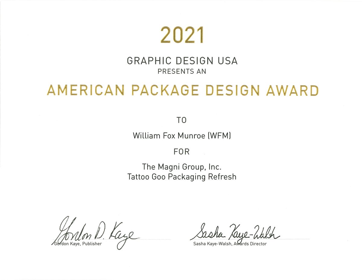wfm_inc's tweet photo. We’re excited to see redesigned Tattoo Goo packaging on shelf and online. Kudos to our design team and Tattoo Goo partners for earning a GDUSA American Packaging Design Award for the brand redesign.

See more of our work @ https://t.co/IC0qp61bWQ
#Packaging #packagingdesign #WFM https://t.co/Z3pGiNU6Yh