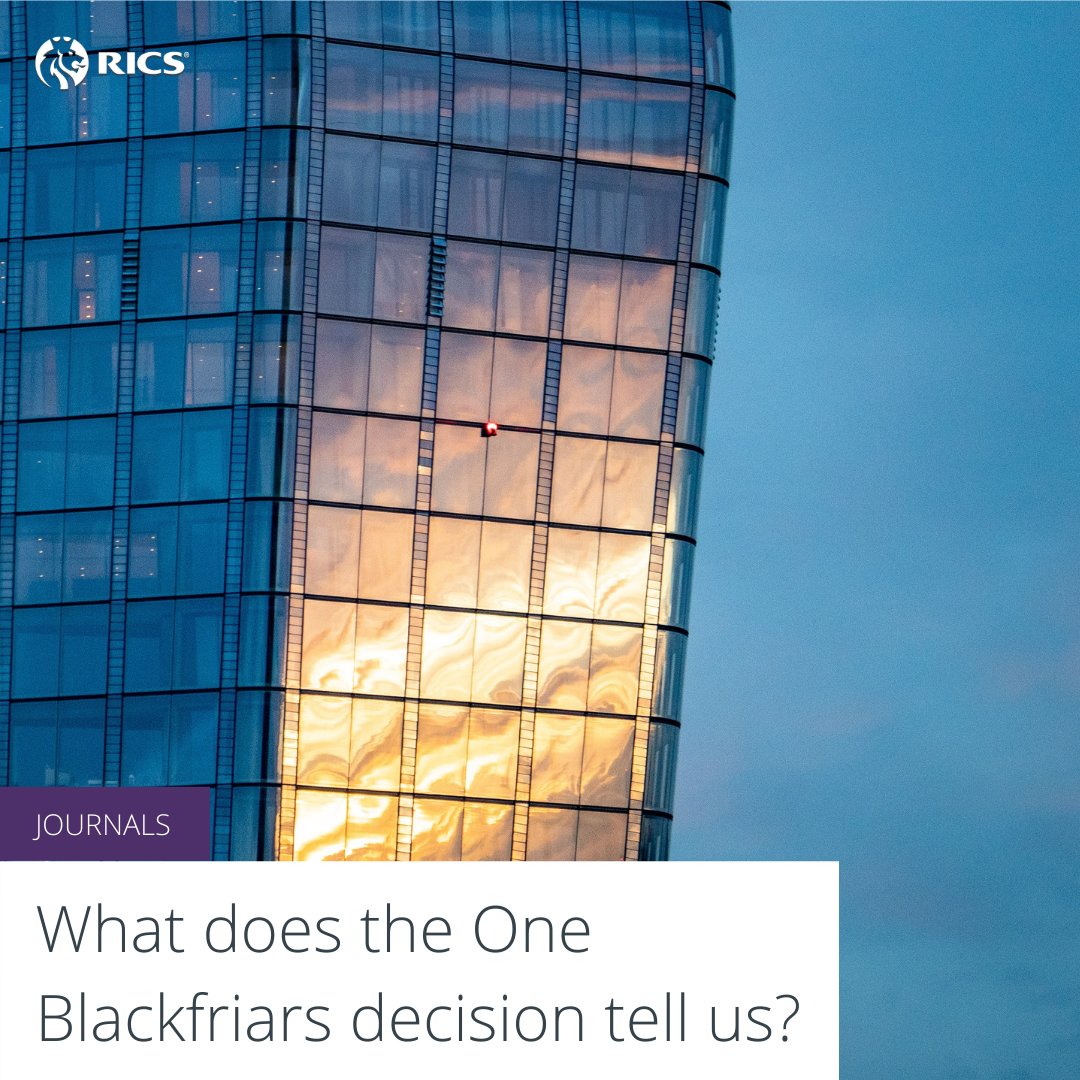 What does the One Blackfriars decision tell us?

In this #RICSJournals article, Tony Mulhall reveals why the substantive and costs decisions in the High Court on the One Blackfriars case should remind surveyors how much is riding on their advice: ow.ly/vNVp102VjpT