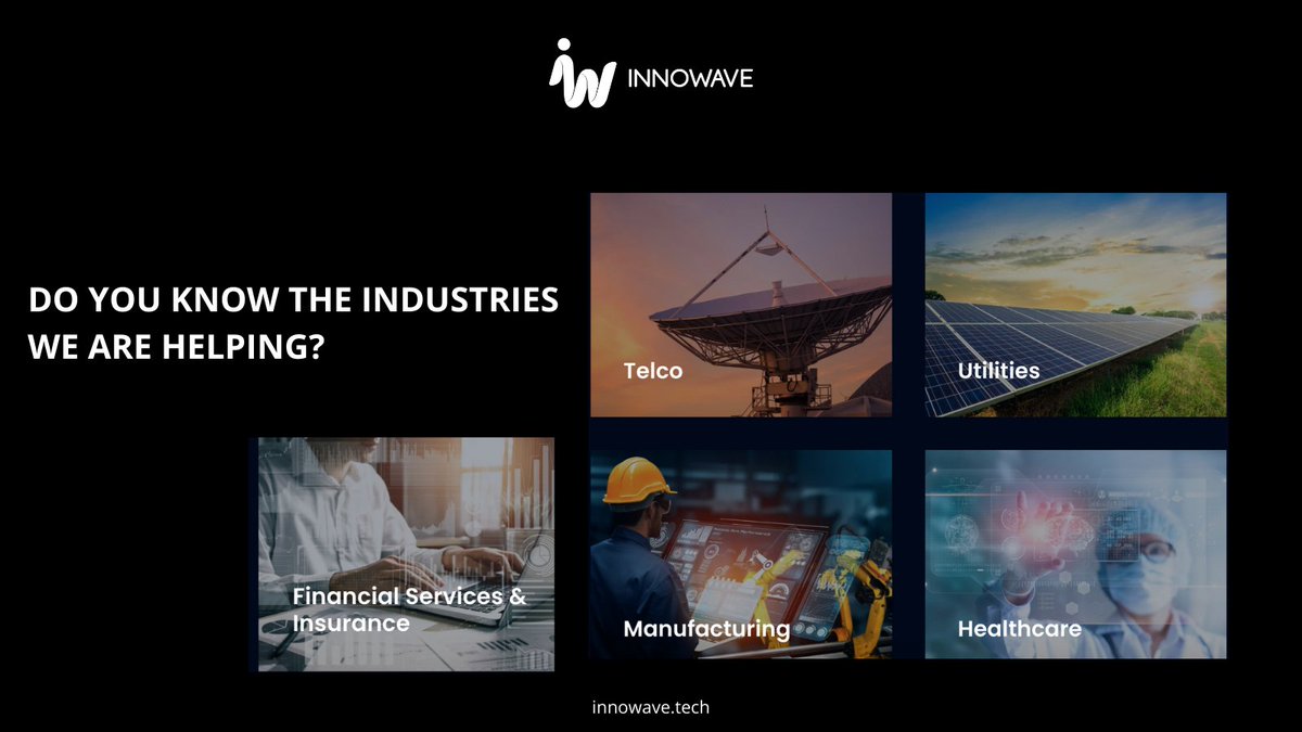 At InnoWave we are helping several industries to innovate every day. 
We help each industry to change lives through innovation, this is our commitment to our clients.

#innowave #changelivesthroughinnovation #industries #itbusiness #itmarket #technology #innovation