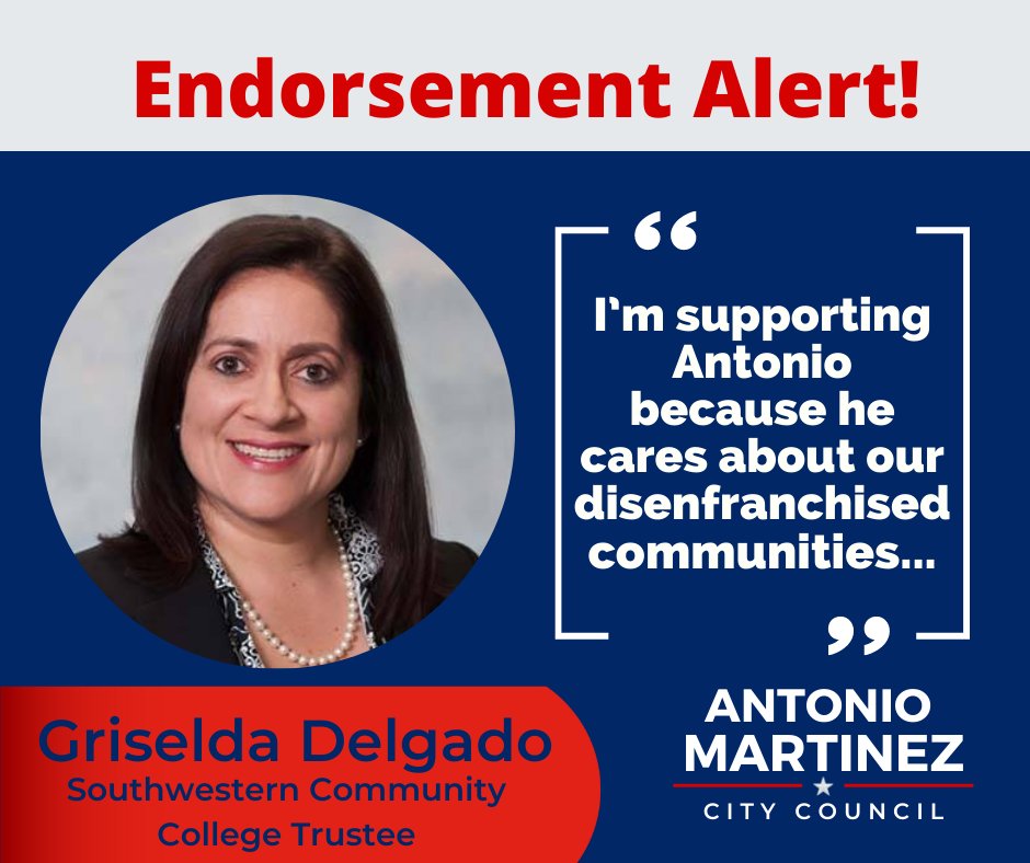 MartinezSD8's tweet photo. I am humbled to receive the endorsement of Trustee Griselda Delgado. As my friend and colleague of our community college district, we share the same vision for our communities, which starts with investing in our youth. It’s time we put the priorities of District 8 first. https://t.co/LKAkUJ6bfo
