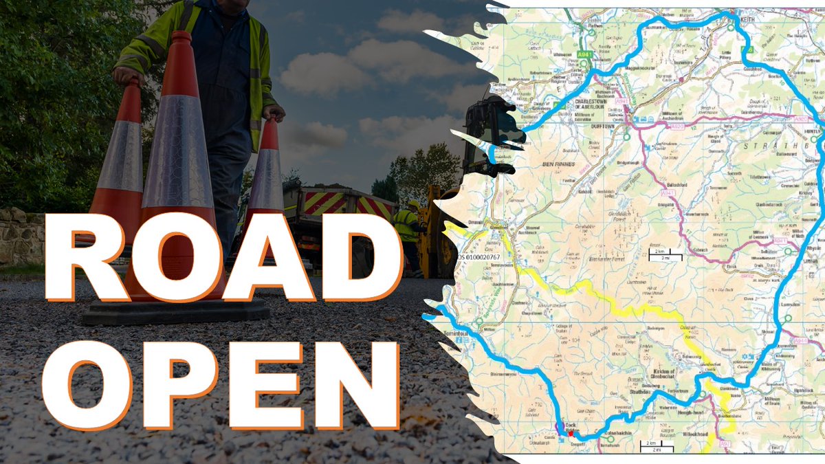 Aberdeenshire's tweet photo. The section of road between the A939/A944 at #Colnabaichin to the boundary with @MorayCouncil at the #Lecht has reopened after our roads crews completed the bulk of work at the #Luib Bridge early.
Thanks for all your efforts guys and thanks to motorists for your patience. https://t.co/wSkVfyYOmi