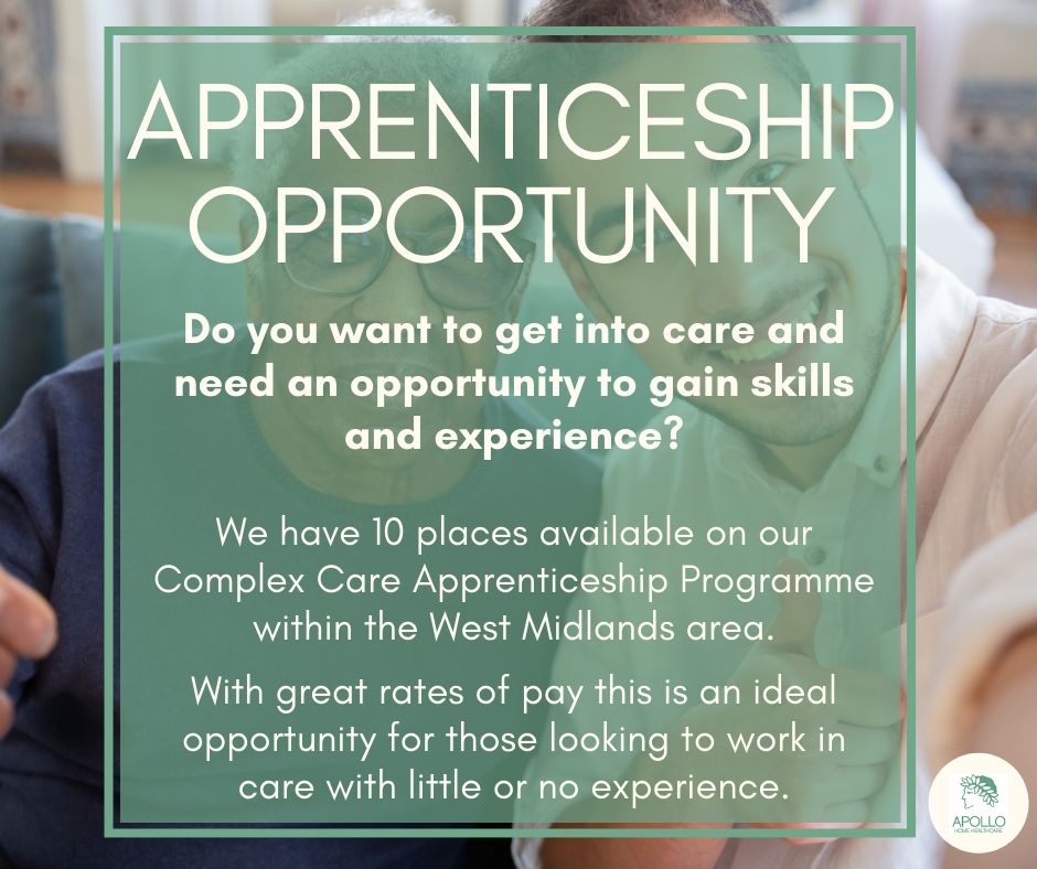 ApolloHHC's tweet photo. Looking to get into #care and gain the skills and experience required? We have 10 places available on our Complex Care Apprenticeship Programme:  https://t.co/Bf4SCQWMMV
@JCPinBirmingham @brumhour @jobsinbrum #brumjobs #birmingham #jobs #birminghamapprenticeships #apprenticeships https://t.co/Emrg9lDx93
