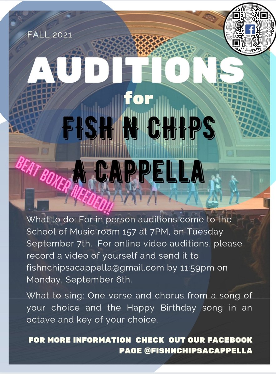 fishnchipscmu's tweet photo. Hey folks!  We have an update to our audition information!  Auditions will be held at the originally designated time in the School of Music in room 157!  We hope to see you there! https://t.co/QDru4zyrIq