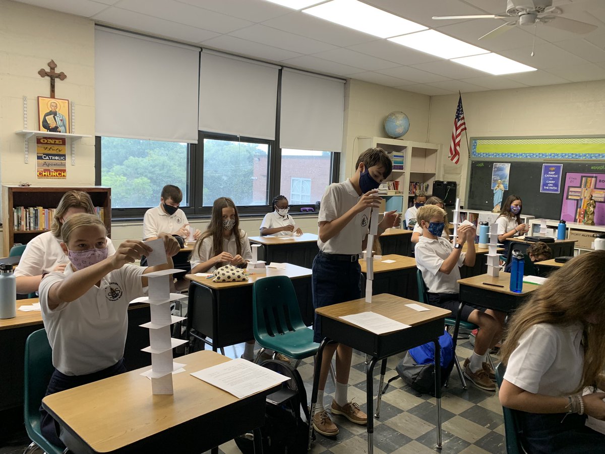 MsBSAS_MS's tweet photo. 7th and 8th grade had a little science challenge today.  To watch them make iterations and listening to their rationale for their changes, makes my heart sing. @StAugustineElem @MrMillerSAS https://t.co/T7M6F1kFAz