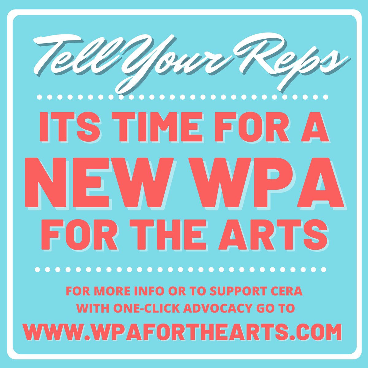 usartsdept's tweet photo. Our Twitter Town Hall is part of a larger push for an artist jobs program, which includes @repteresalf and @jayobernolte bringing forward the Creative Economy Revitalization Act (CERA). Graphics courtesy of @beanartshero

#cultureforall #artsrecovery #peopleswpa https://t.co/BuFVzxrl4t
