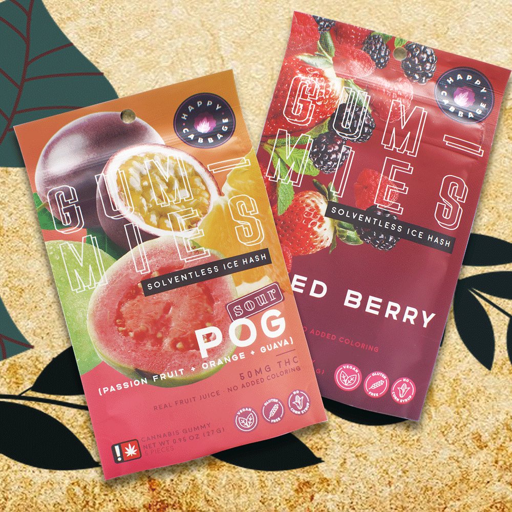 We’ve got brand new solventless gummy flavors from @happycabbagefarms! Try the POG (Passion Fruit, Orange, Guava), or the Mixed Berry on your next visit and let us know what you think of them! ⁣