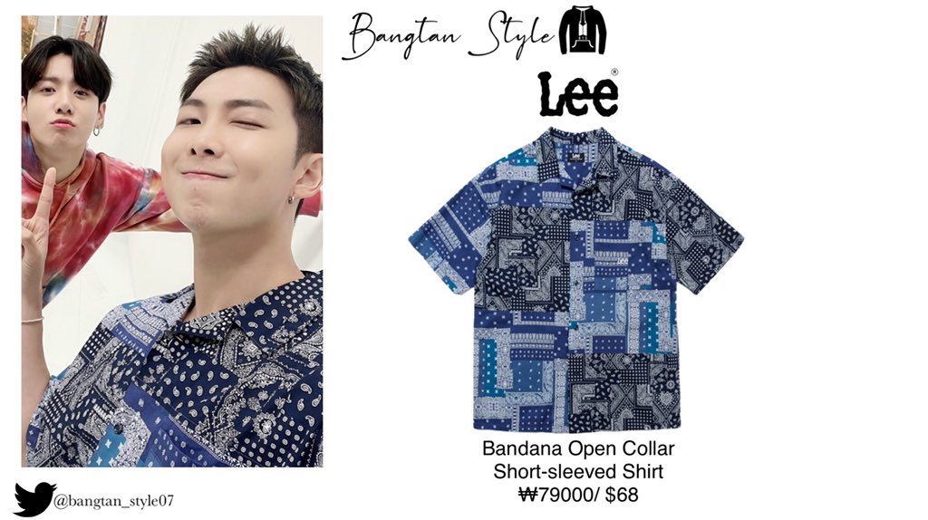 Bangtan Style⁷ (slow) on X: Twitter Post 210901 Namjoon wears LEE Bandana  Open Collar Short-sleeved Shirt ($68). #RM #BTS @BTS_twt   / X