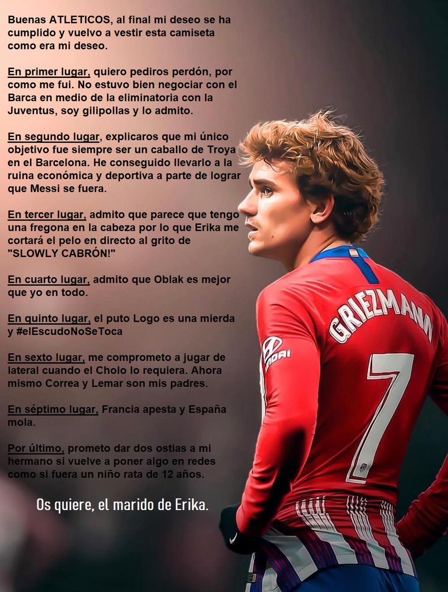 amocholo2's tweet photo. Muy bonita la carta de Griezmann a los Atléticos https://t.co/QX5tDgJn1w