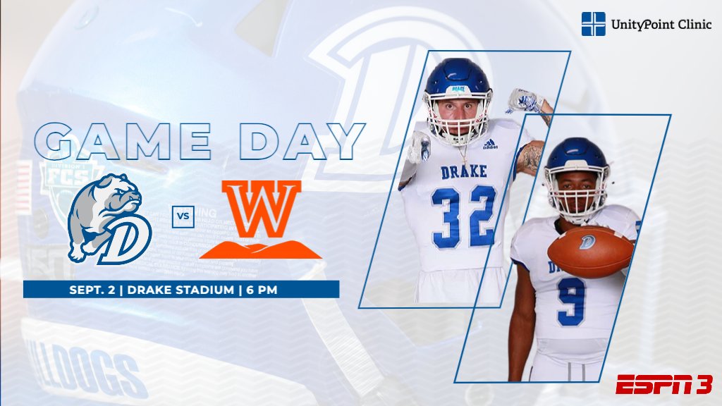 DrakeBulldogsFB's tweet photo. GAMEDAY!! 
@UnityPointDSM

🆚 @WVWCFB
⏰ 6 PM
📍 Drake Stadium
📻 1350 AM @ESPNDSM
🔊 https://t.co/g0878woNsW
💻  ESPN3 | https://t.co/GQgfTK3e2A
📊 https://t.co/TpdsAmya7f
🎟 https://t.co/aTMlJSNhFq

#OneMore #GameChangers https://t.co/Z26M9wGioq