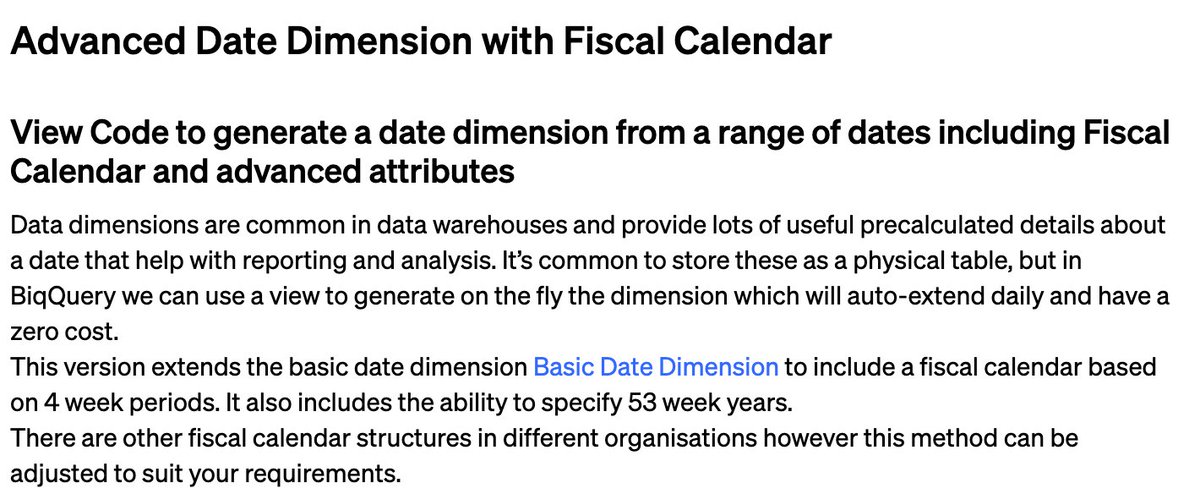 SqlSnippets's tweet image. What I learned from this snippet:
1 - some years have 53 weeks (2022 👀)
2 - and that really messes up fiscal calendar calculations
3 - but, with a clever bit of code, it can be fixed!
sql-snippets.count.co/t/advanced-dat…