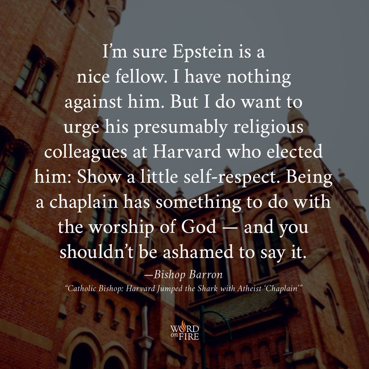 BishopBarron's tweet image. Friends, I have no quarrel with a university chaplaincy reaching out to seekers and nonbelievers. But I do have a problem with the religious leadership at @Harvard electing someone who does not believe in God precisely as chaplain.
