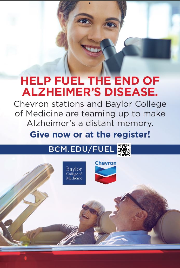 ChevronHouston's tweet photo. Help fuel the end of Alzheimer’s Disease when you support groundbreaking research at Baylor – donate $1, $3, or $5 at select Chevron and Texaco stations now through 9/30. ⛽ https://t.co/qTgUiWU8pZ https://t.co/9byzLzQ84y
