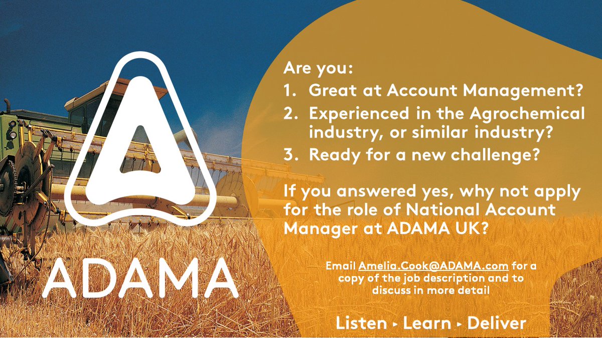 Fantastic job opportunity <a href="/AdamaUK_/">ADAMA</a> for more information please contact our People Manager Amelia Cook on +447881 335774 or amelia.cook@adama.com
