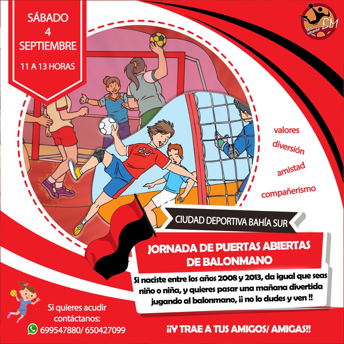 Si quieres que a tu hijo/a se le transmitan los valores del deporte en equipo, si quieres ayudar a su desarrollo cognitivo y motriz, ven a 🏟️ Ciudad deportiva de <a href="/BahiaSur/">C.C. Bahía Sur</a> el 🗓️ sábado 4 SEP.
🙏🏻RT para que todas las familias de #LaIsla se enteren!!