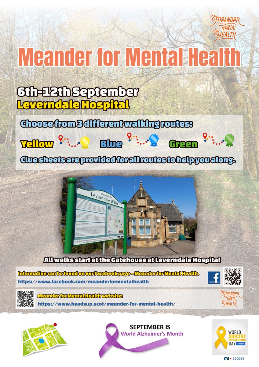 Glasgow City HSCP (@gchscp) on Twitter photo Meander for Mental Health is back & runs from 6 - 12 Sept. Please register and walk the 3 routes in the grounds of <a href="/NHSGGC/">NHS Greater Glasgow and Clyde</a> Leverndale Hospital & surrounding parkland. Share your pictures with #Meander2021. More at ow.ly/HbBx50G2eQ1 & on facebook facebook.com/meanderforment… Meander for Mental Health is back & runs from 6 - 12 Sept. Please register and walk the 3 routes in the grounds of <a href="/NHSGGC/">NHS Greater Glasgow and Clyde</a> Leverndale Hospital & surrounding parkland. Share your pictures with #Meander2021. More at ow.ly/HbBx50G2eQ1 & on facebook facebook.com/meanderforment…