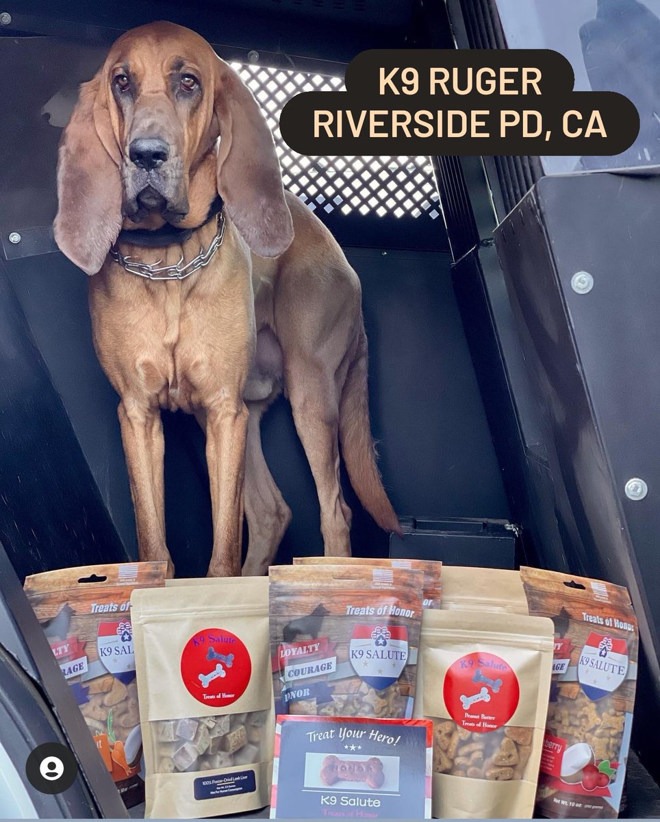 How sweet is K9 Ruger! 🐾 Ruger loves our K9 Salute #dogtreats and his 'nose knows.' 💙 Each bag of treats helps our #k9heroes ❤

#k9salute #treatsofhonor #veteranowned #backtheblue #workingdogs #doglovers #petindustry #nopawsleftbehind #policedog #bloodhound #k9 #dogsoftwitter