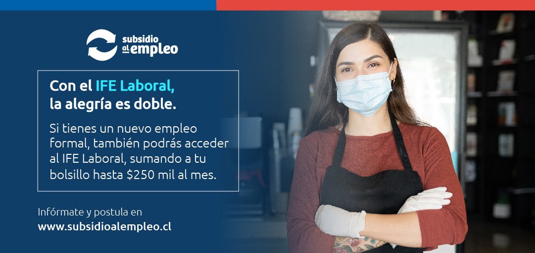 💠 ¡Con el #IFELaboral, la alegría es doble! Si encuentras un trabajo con contrato formal entre agosto y diciembre, podrías beneficiarte del nuevo #IFELaboral, que te aportará dinero directo a tu bolsillo.

Conoce detalles en 📲 gob.cl/chileserecupera