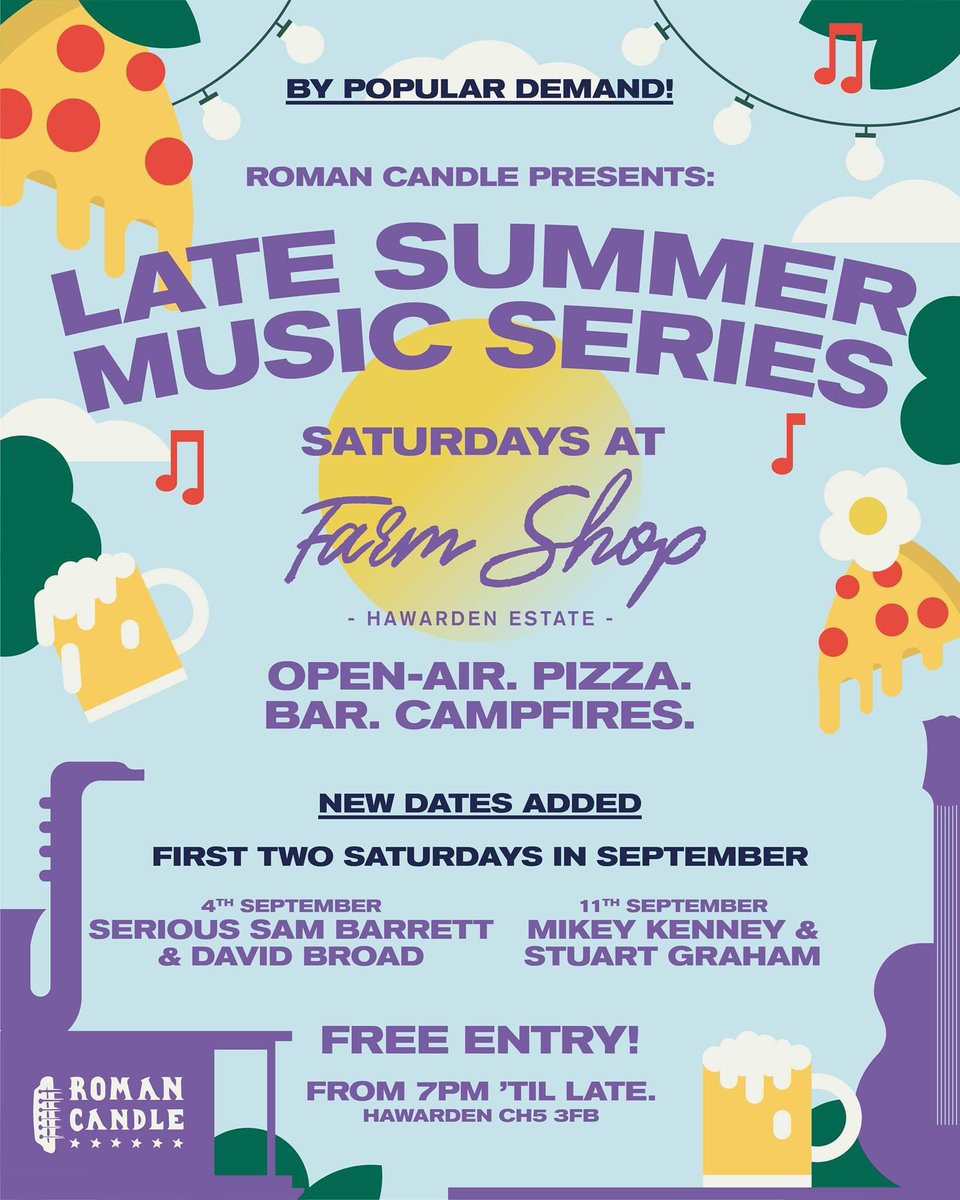 RC_Promotions's tweet image. We are made up to be putting on two more shows at @HawardenEstate!

Sat 4th Sept - @serioussam1980 &amp;amp; @davidwbroad

Sat 11th Sept - @Mikeykenney &amp;amp; Stuart Graham

Pizzas, drinks, campfires &amp;amp; great music. Free entry, 7pm ‘til late. All welcome, be involved.

romancandlepromotions.co.uk