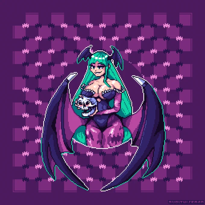 A skull! Also Morrigan too I guess

#pixelart #ドット絵 