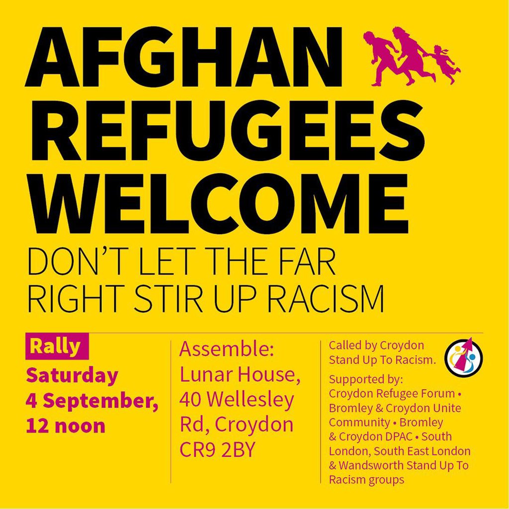 #RefugeesWelcomeHere 

📢Saturday 4th September 2021 
📢12 noon 
📢Luna House Croydon

Please share far &amp; wide &amp; RT 
Facebook link ⬇️
fb.me/e/1MD2yBsO0