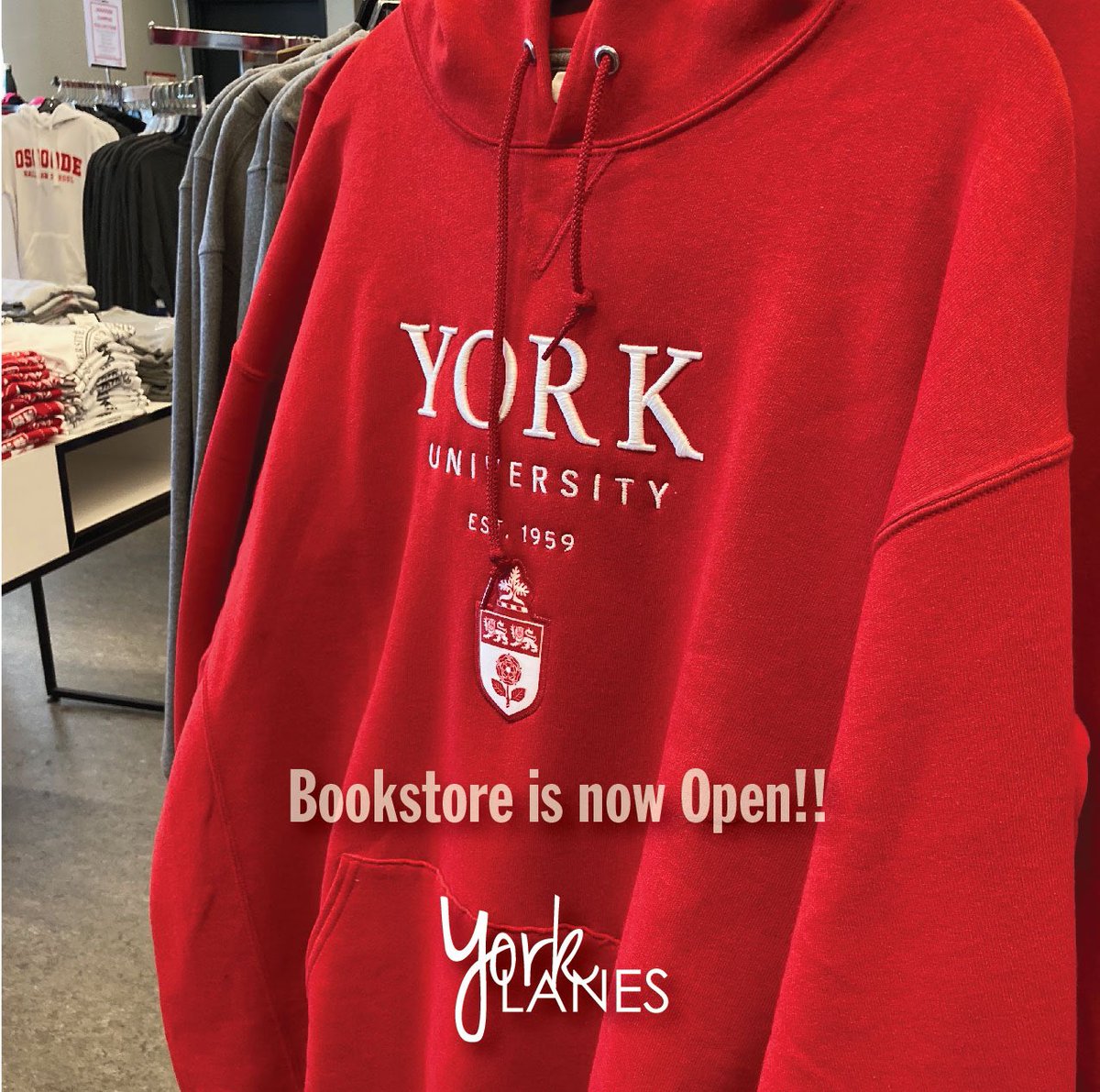 Welcome Back! @yorkubookstore is now open for in person shopping.
Text books continue online purchase only but you can now experience the Campus Bookstore if you are looking for York Spirit merchandise, York Apparel, School Supplies and General Books.
Take your list get started.